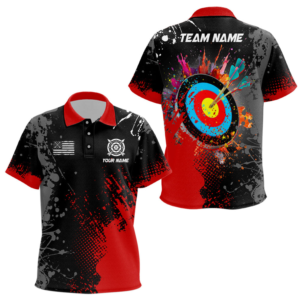 Personalized Paint Red 3D Target Archery Polo Shirts Custom Name Archery Jerseys Attire