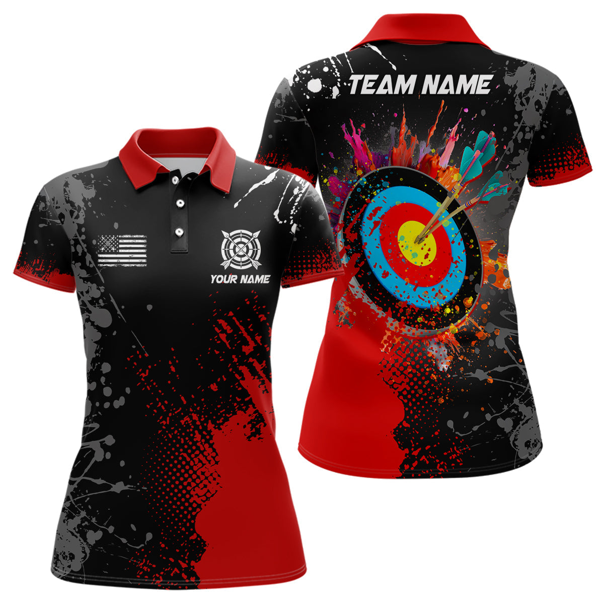 Personalized Paint Red 3D Target Archery Polo Shirts Custom Name Archery Jerseys Attire