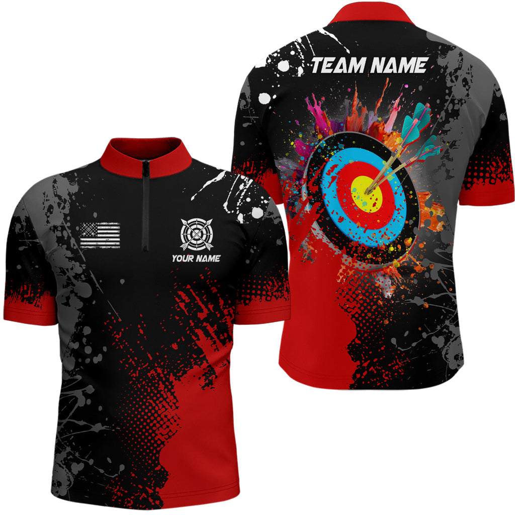 Personalized Paint Red 3D Target Archery Quarter-Zip Shirts, Archery Jerseys Attires