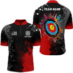 Personalized Paint Red 3D Target Archery Quarter-Zip Shirts, Archery Jerseys Attires