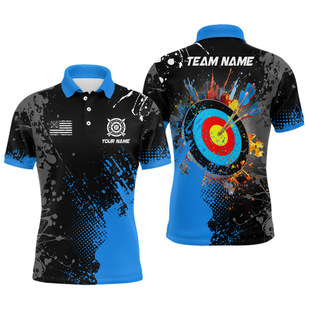 Personalized Paint Blue 3D Target Archery Polo Shirts Custom Name Archery Jerseys Attire