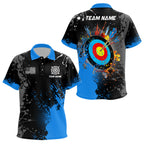 Personalized Paint Blue 3D Target Archery Polo Shirts Custom Name Archery Jerseys Attire