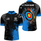 Personalized Paint Blue 3D Target Archery Quarter-Zip Shirts, Archery Jerseys Attires