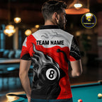 Personalized Black, Red And White 8 Ball Flame Billiard Shirt Custom Pool Team Jerseys