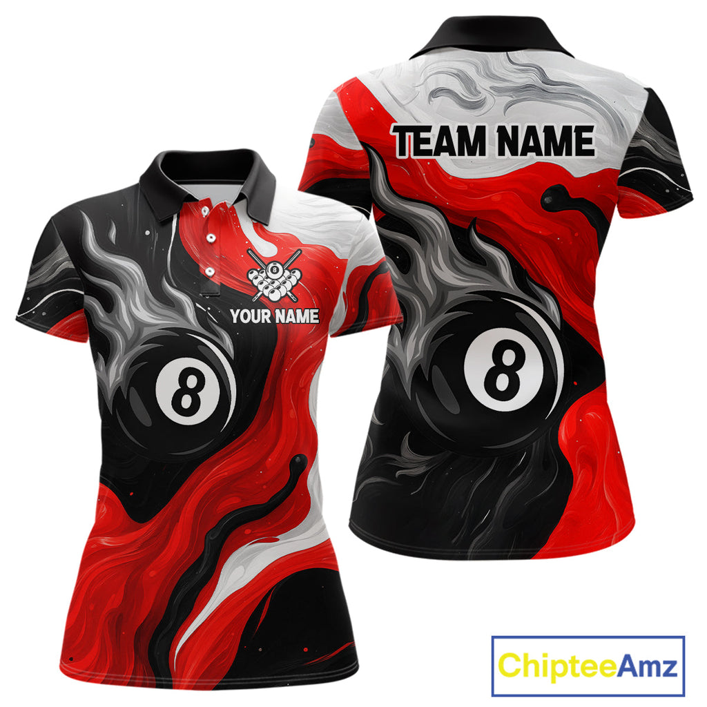 Personalized Black, Red And White 8 Ball Flame Billiard Shirt Custom Pool Team Jerseys