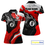 Personalized Black, Red And White 8 Ball Flame Billiard Shirt Custom Pool Team Jerseys