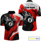 Personalized Black, Red And White 8 Ball Flame Billiard Shirt Custom Pool Team Jerseys