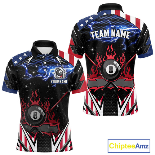 8 Ball Pool Billiard Jersey Custom Lightning American Flag Billiard Shirts, 8 Ball Team Shirts