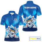 Funny Blue Icy Bulldog Crown Bowling Shirts Personalized Bowling Team Jersey Polo, 1/4 Zip