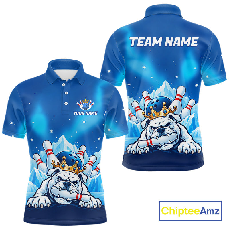 Funny Blue Icy Bulldog Crown Bowling Shirts Personalized Bowling Team Jersey Polo, 1/4 Zip