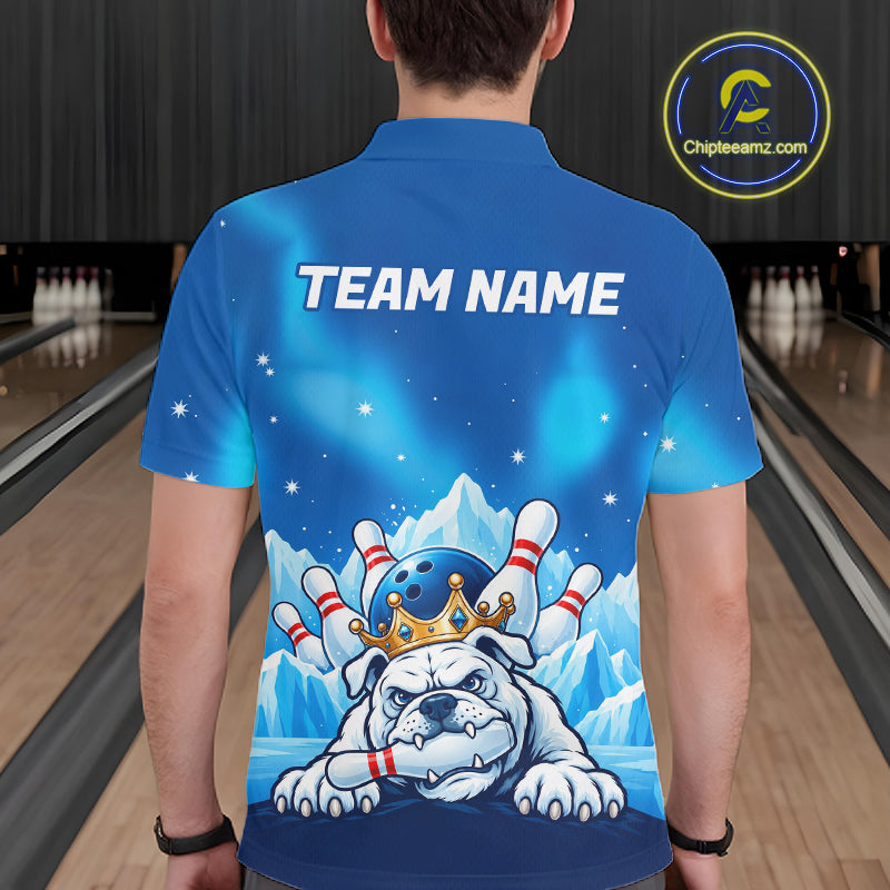 Funny Blue Icy Bulldog Crown Bowling Shirts Personalized Bowling Team Jersey Polo, 1/4 Zip