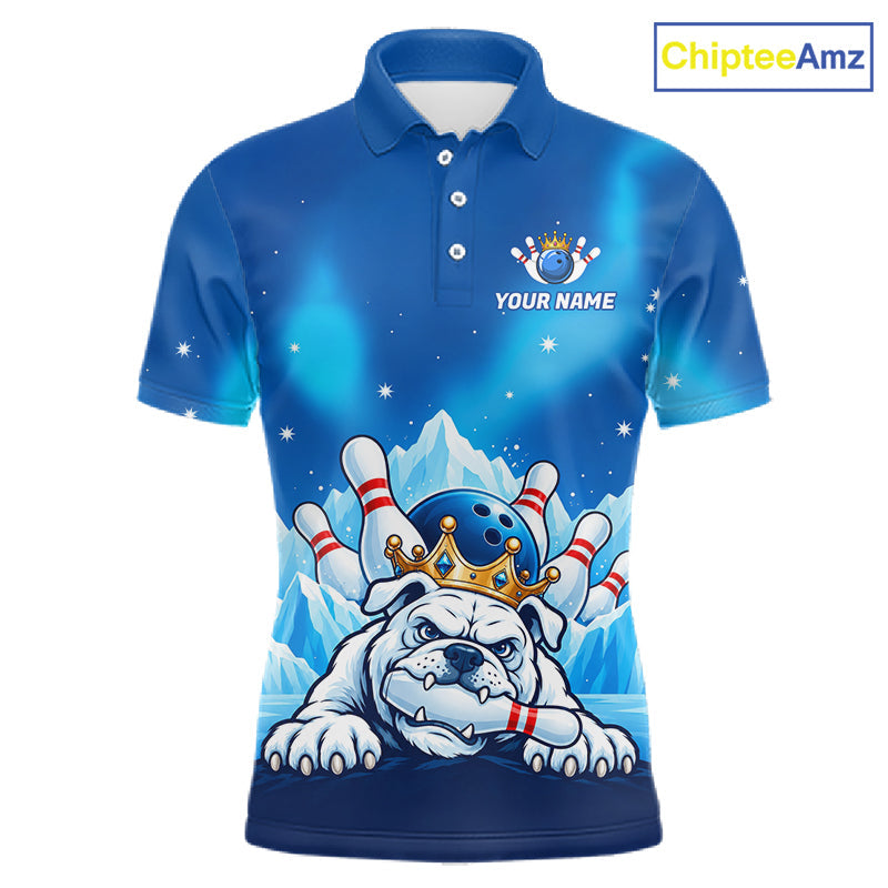 Funny Blue Icy Bulldog Crown Bowling Shirts Personalized Bowling Team Jersey Polo, 1/4 Zip