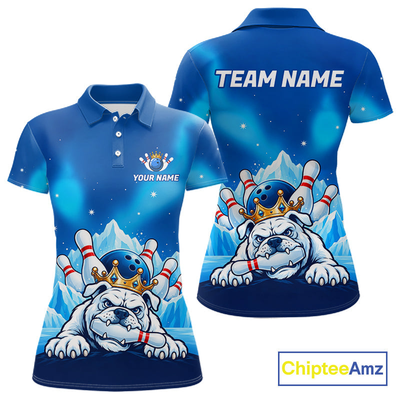 Funny Blue Icy Bulldog Crown Bowling Shirts Personalized Bowling Team Jersey Polo, 1/4 Zip