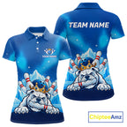Funny Blue Icy Bulldog Crown Bowling Shirts Personalized Bowling Team Jersey Polo, 1/4 Zip