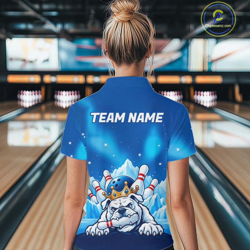 Funny Blue Icy Bulldog Crown Bowling Shirts Personalized Bowling Team Jersey Polo, 1/4 Zip