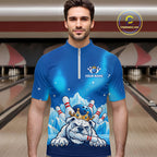 Funny Blue Icy Bulldog Crown Bowling Shirts Personalized Bowling Team Jersey Polo, 1/4 Zip