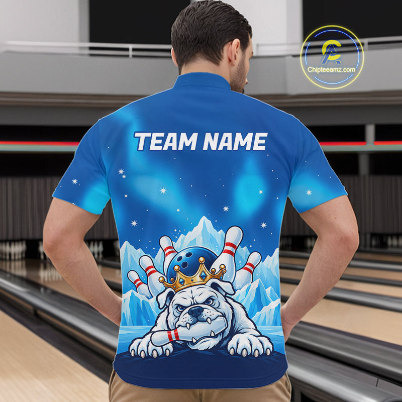 Funny Blue Icy Bulldog Crown Bowling Shirts Personalized Bowling Team Jersey Polo, 1/4 Zip