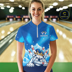 Funny Blue Icy Bulldog Crown Bowling Shirts Personalized Bowling Team Jersey Polo, 1/4 Zip