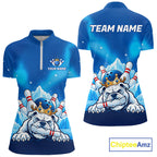 Funny Blue Icy Bulldog Crown Bowling Shirts Personalized Bowling Team Jersey Polo, 1/4 Zip