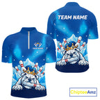 Funny Blue Icy Bulldog Crown Bowling Shirts Personalized Bowling Team Jersey Polo, 1/4 Zip