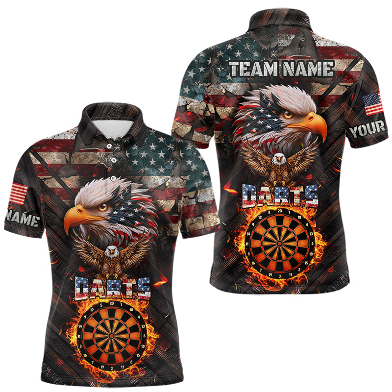 American Flag 3D Dartboard Fire Flame Custom Eagle Darts Shirt, Patriotic Darts Team Jersey