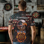 American Flag 3D Dartboard Fire Flame Custom Eagle Darts Shirt, Patriotic Darts Team Jersey