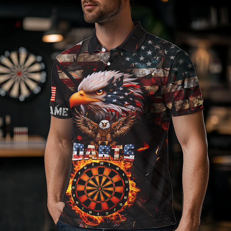 American Flag 3D Dartboard Fire Flame Custom Eagle Darts Shirt, Patriotic Darts Team Jersey