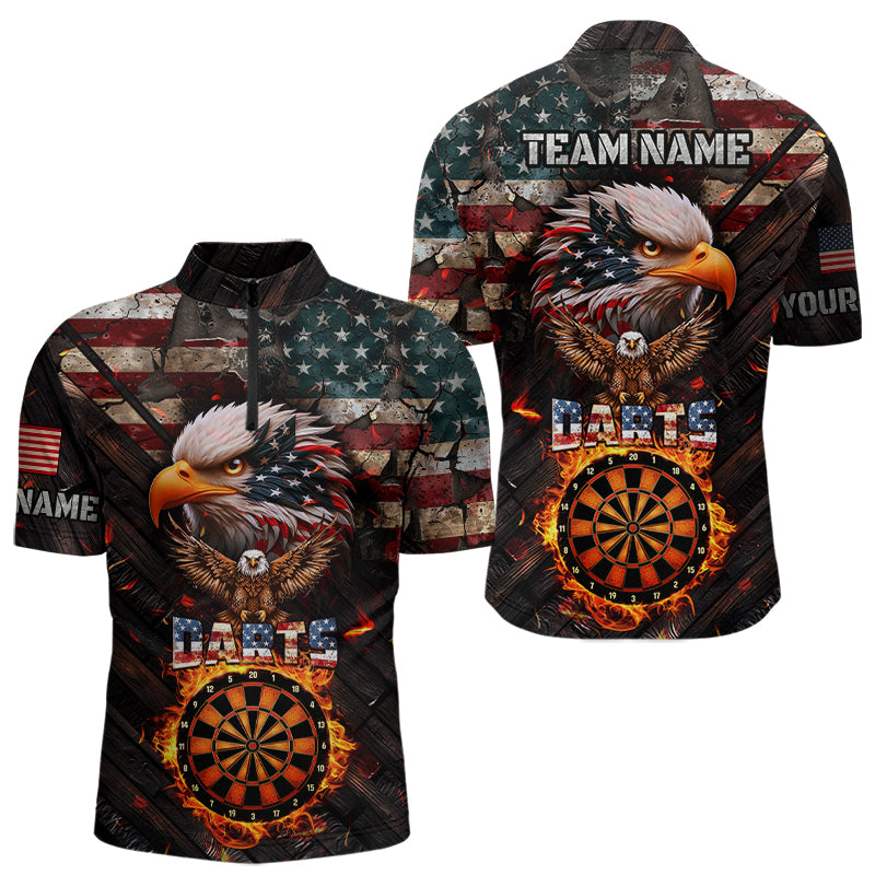 American Flag 3D Dartboard Fire Flame Custom Eagle Darts Shirt, Patriotic Darts Team Jersey