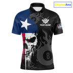 Grunge Texas Flag Skull 8 Ball Pool Custom Billiard Shirts, Patriotic Billiard Team Jerseys