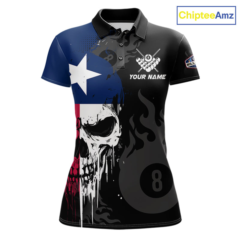 Grunge Texas Flag Skull 8 Ball Pool Custom Billiard Shirts, Patriotic Billiard Team Jerseys