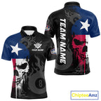 Grunge Texas Flag Skull 8 Ball Pool Custom Billiard Shirts, Patriotic Billiard Team Jerseys