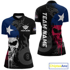 Grunge Texas Flag Skull 8 Ball Pool Custom Billiard Shirts, Patriotic Billiard Team Jerseys