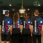 Grunge Texas Flag Skull 8 Ball Pool Custom Billiard Shirts, Patriotic Billiard Team Jerseys