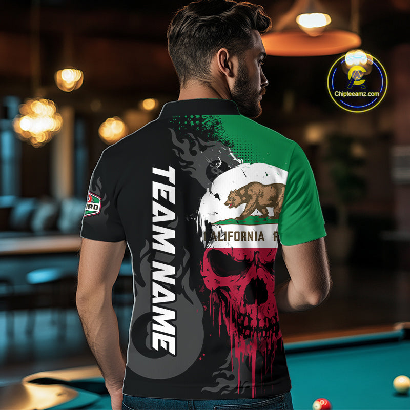 Grunge California Flag Skull 8 Ball Pool Custom Billiard Shirt, Patriotic Billiard Team Jersey
