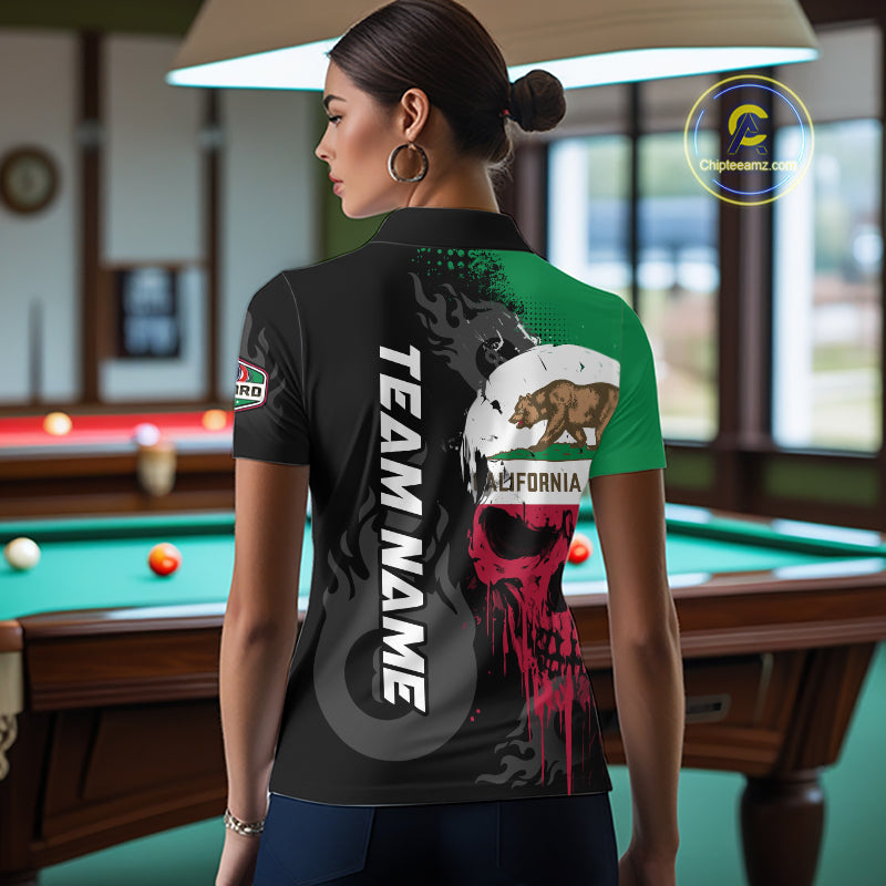 Grunge California Flag Skull 8 Ball Pool Custom Billiard Shirt, Patriotic Billiard Team Jersey