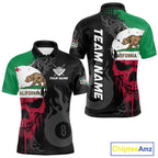 Grunge California Flag Skull 8 Ball Pool Custom Billiard Shirt, Patriotic Billiard Team Jersey