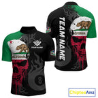 Grunge California Flag Skull 8 Ball Pool Custom Billiard Shirt, Patriotic Billiard Team Jersey