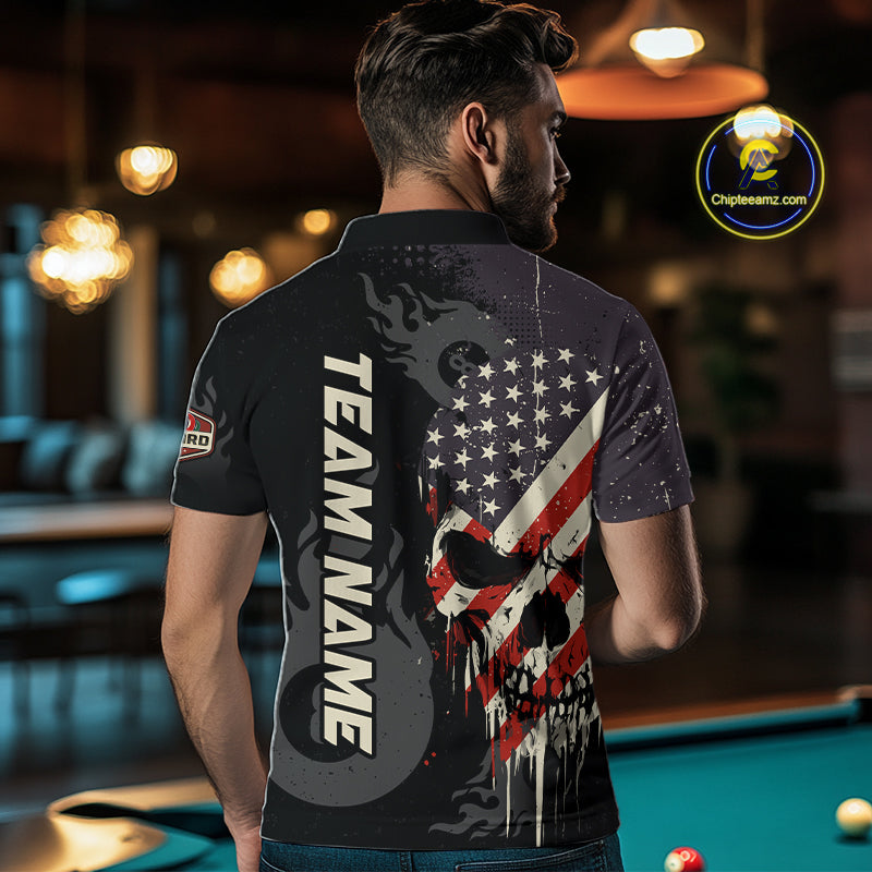 Vintage American Flag Skull 8 Ball Pool Custom Billiard Shirts Patriotic Billiard Team Jerseys