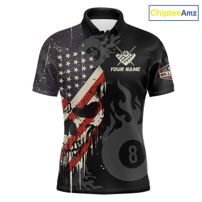 Vintage American Flag Skull 8 Ball Pool Custom Billiard Shirts Patriotic Billiard Team Jerseys