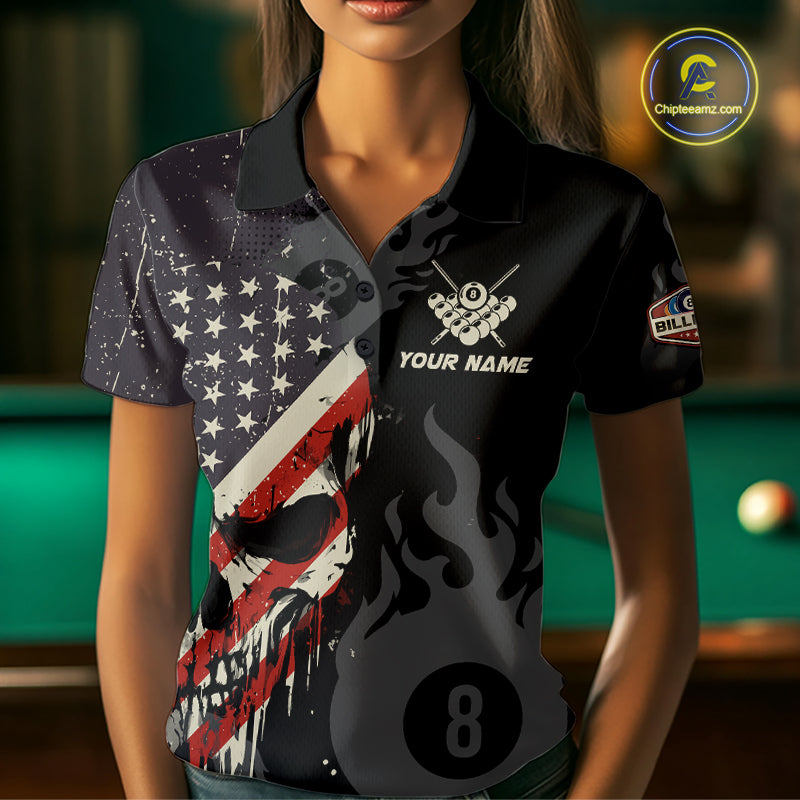 Vintage American Flag Skull 8 Ball Pool Custom Billiard Shirts Patriotic Billiard Team Jerseys