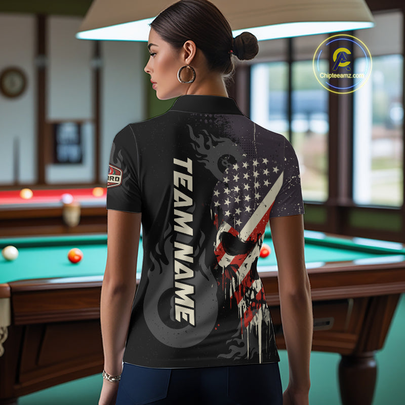 Vintage American Flag Skull 8 Ball Pool Custom Billiard Shirts Patriotic Billiard Team Jerseys