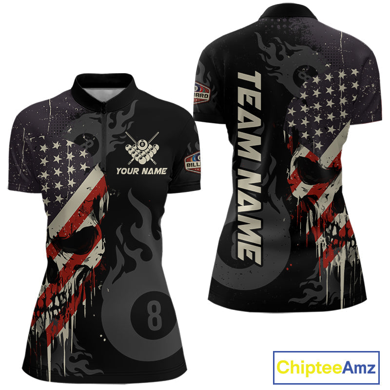 Vintage American Flag Skull 8 Ball Pool Custom Billiard Shirts Patriotic Billiard Team Jerseys