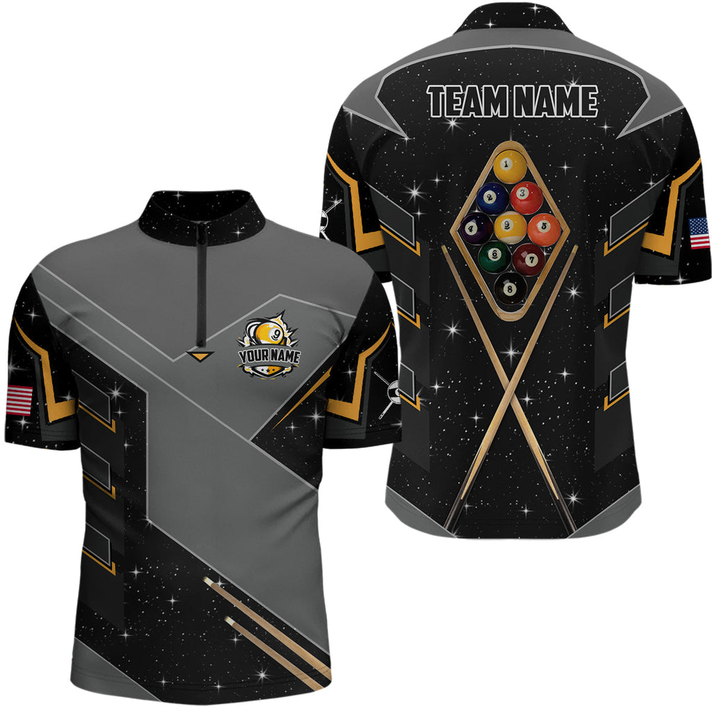 Personalized 9 Ball Pool Billiard Quarter-Zip Shirts, 9 Ball Billiards Attire Jerseys