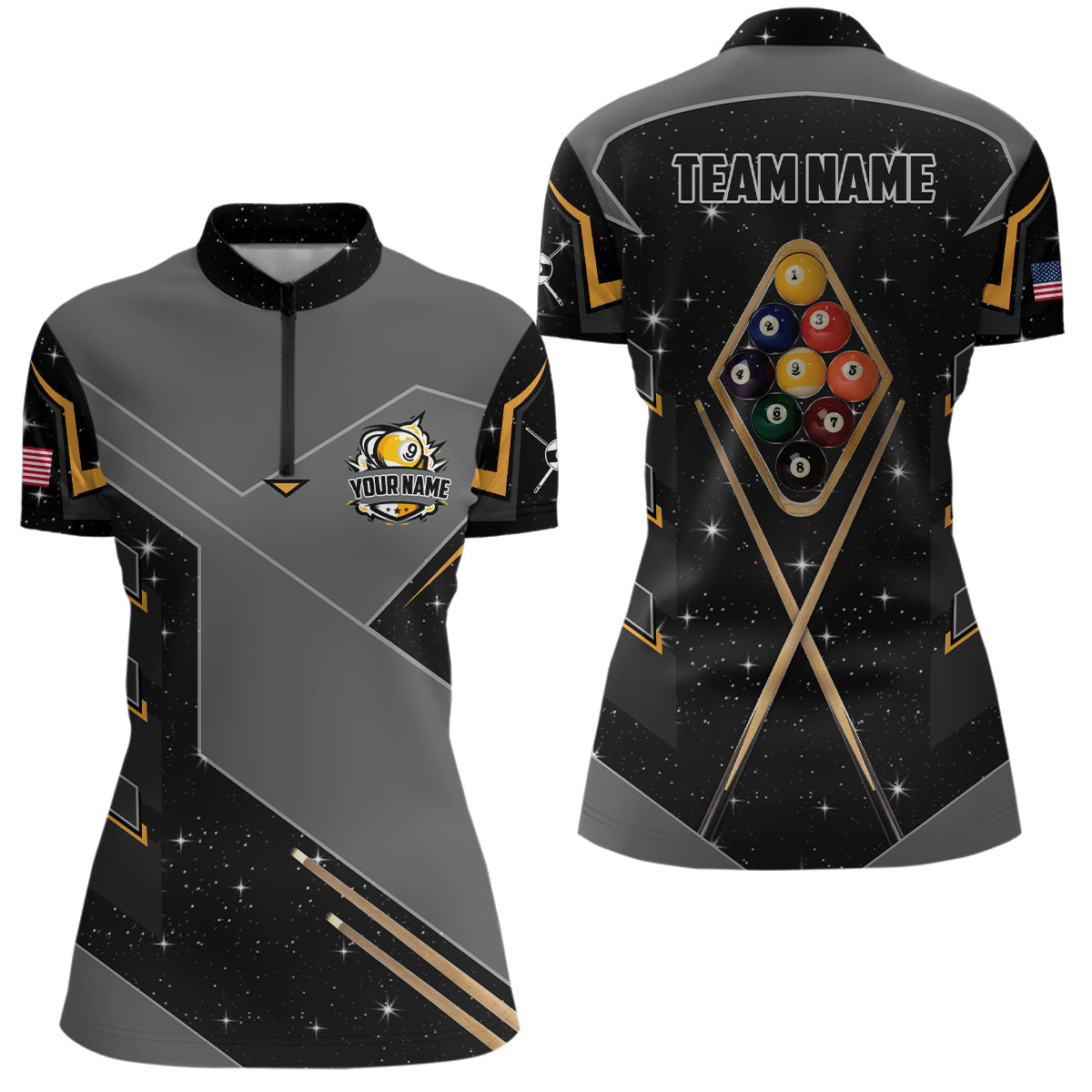 Personalized 9 Ball Pool Billiard Quarter-Zip Shirts, 9 Ball Billiards Attire Jerseys