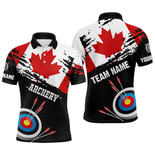 Personalized Grunge Canada Flag Archery Polo Shirts, Custom Patriotic Canadian Archery Shirts