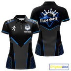 Personalized Bowling Jersey Custom Black And Blue Bowling Team Shirt Polo & 1/4 Zip