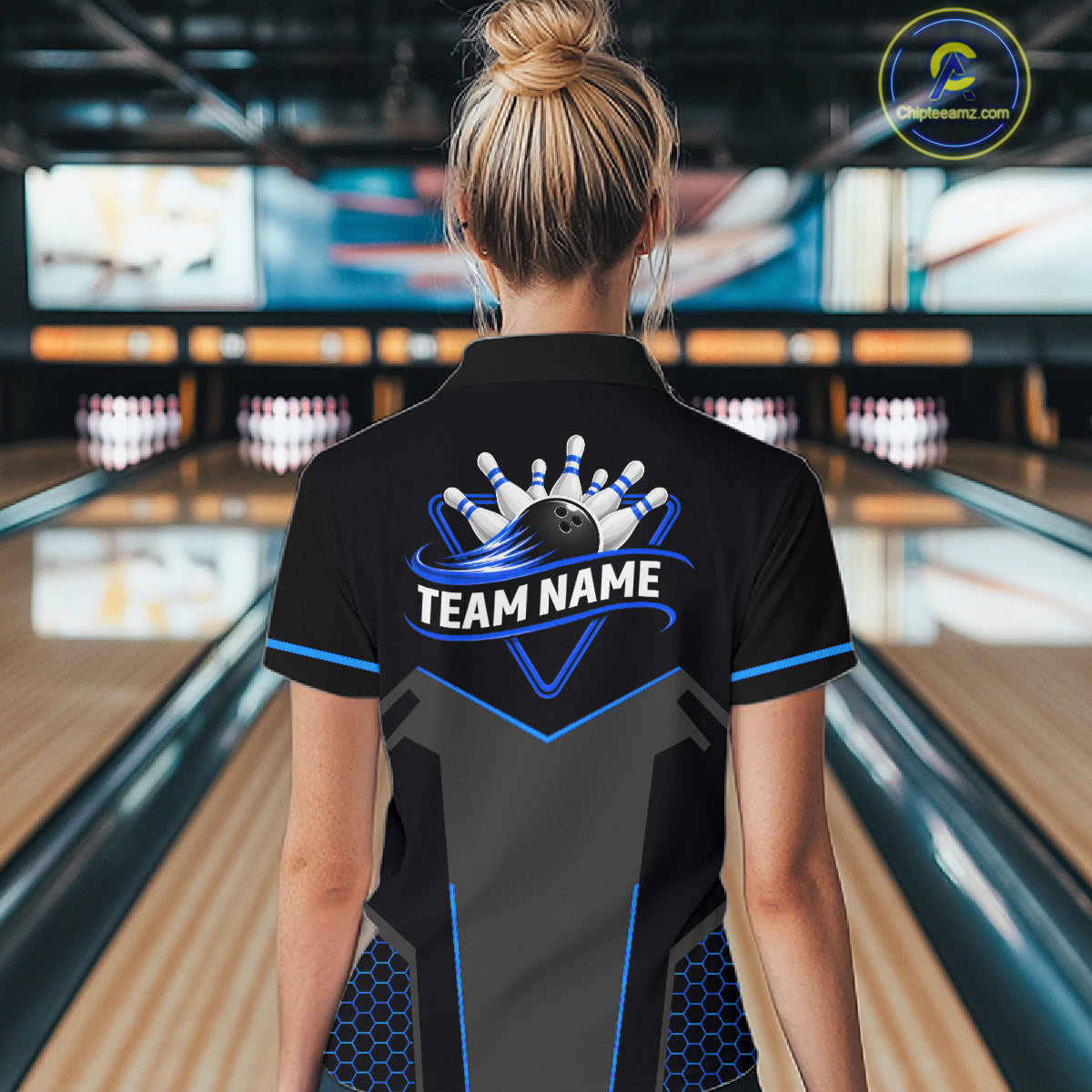 Personalized Bowling Jersey Custom Black And Blue Bowling Team Shirt Polo & 1/4 Zip