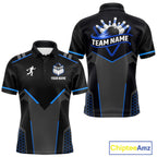 Personalized Bowling Jersey Custom Black And Blue Bowling Team Shirt Polo & 1/4 Zip