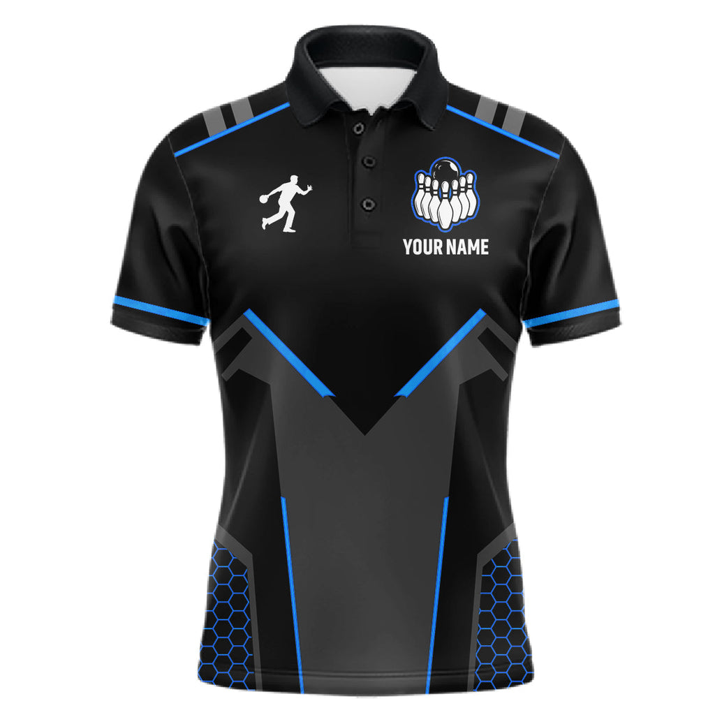 Personalized Bowling Jersey Custom Black And Blue Bowling Team Shirt Polo & 1/4 Zip