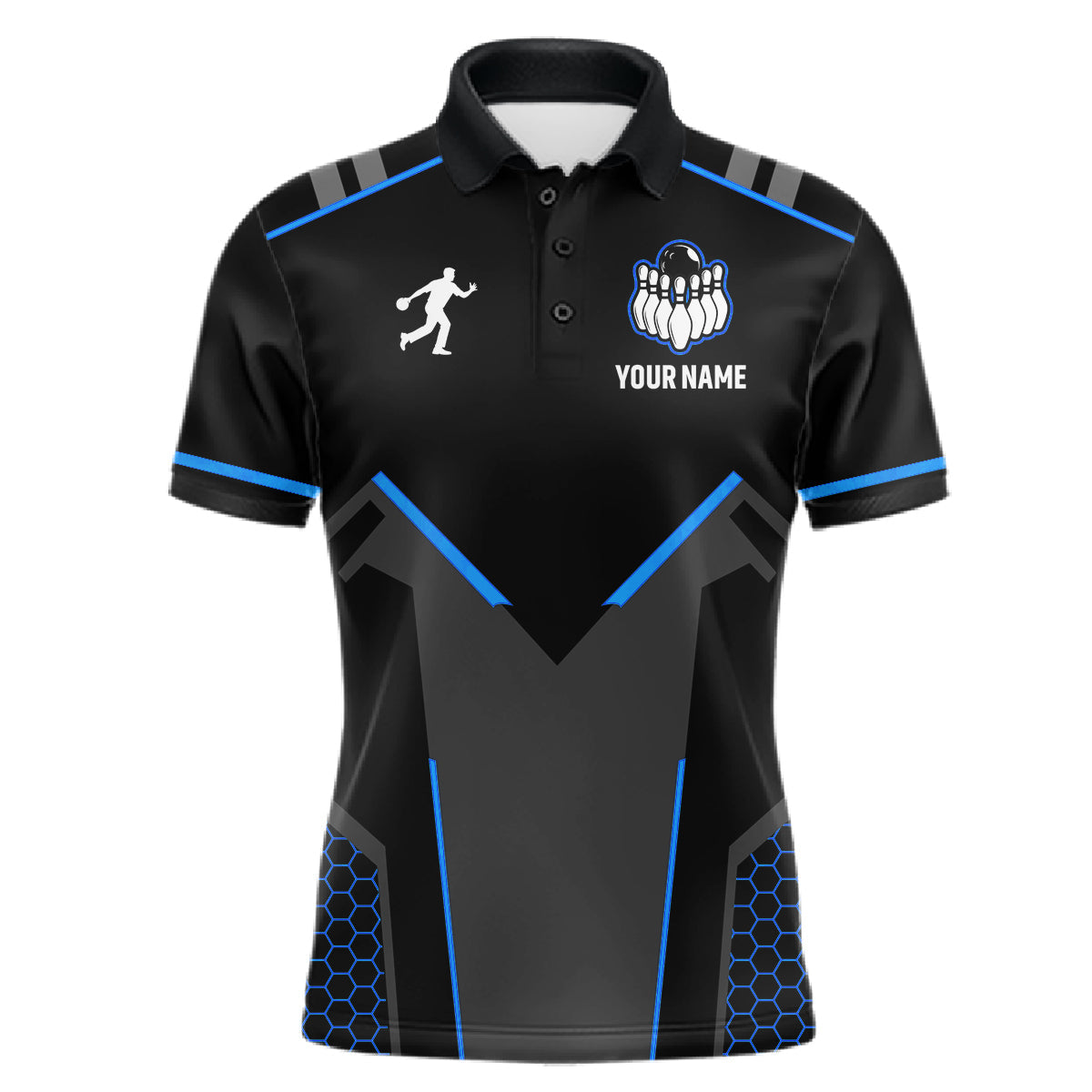Personalized Bowling Jersey Custom Black And Blue Bowling Team Shirt Polo & 1/4 Zip